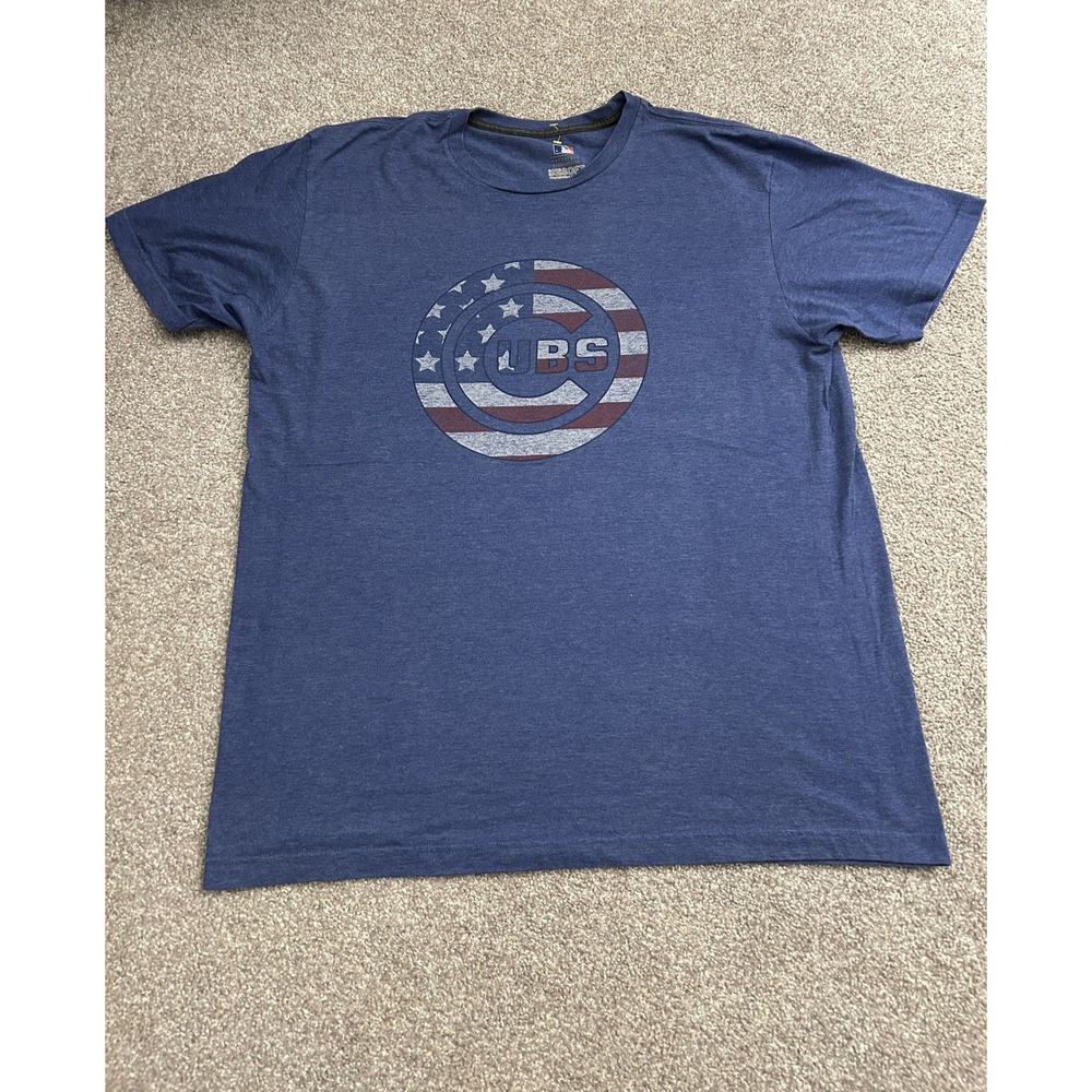 MLB Chicago Cubs T-Shirt Mens XL Blue Excellent Patriotic American Flag Graphic